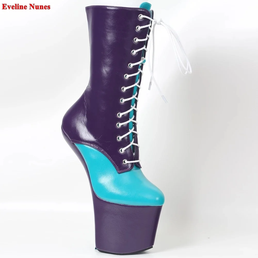 Mixed Colors Ankle Boots Women's New Arrival 2022 Heelless 20cm Heel Round Toe Patent Leather Nightclub Cosplay Sexy Shoes