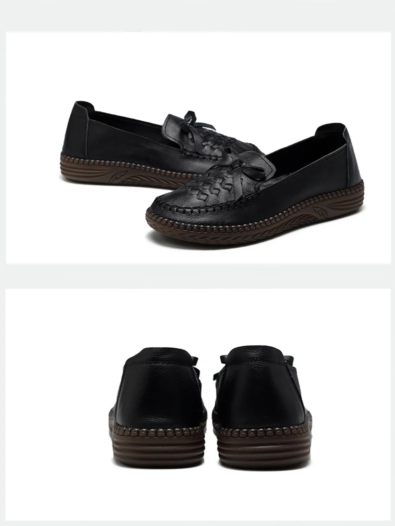 Wide Fit Ladies Handmade Braid Shoes Designer Bowtie Slip On Loafers Retro Stitching Shoes for Women 2023 New Wedge Sneakers