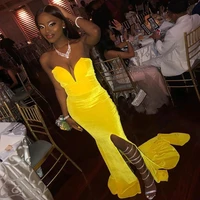 chic yellow velvet prom dresses 2022 for black girls sweetheart front slit formal evening dress african dance graduation dress