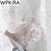 2022 new arrival romantic pearl embroidered white tulle curtain for living room villa french window luxurious sheers door drapes