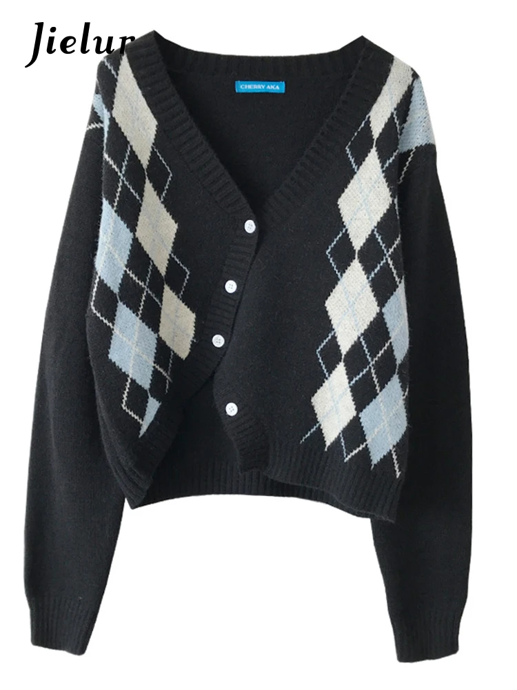 Jielur Вязаный свитер в ромбическую клетку новый корейский модный осенний