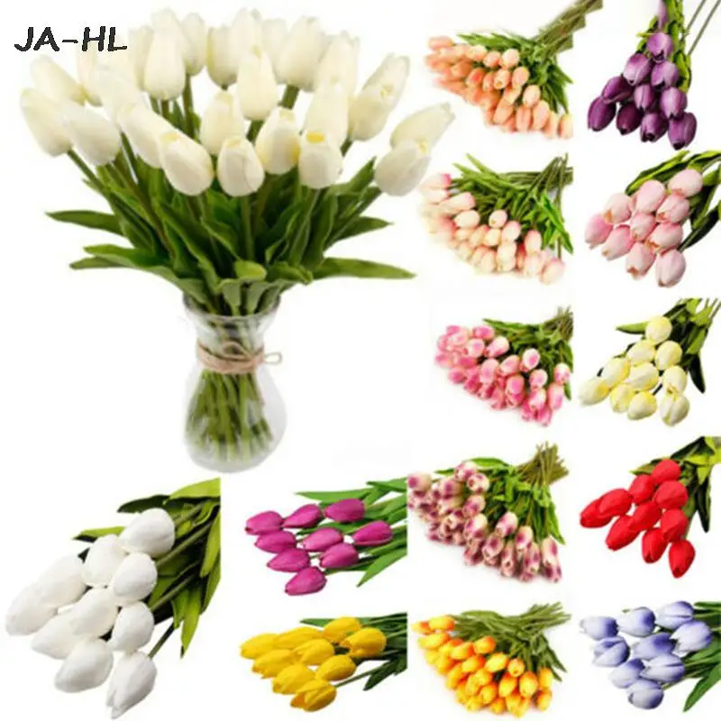 

Hot 1pc Artificial Bouquet Fake Flower Tulip Artificial Flower Real Touch Flower for Wedding Decor Flowers Home Garden Decor