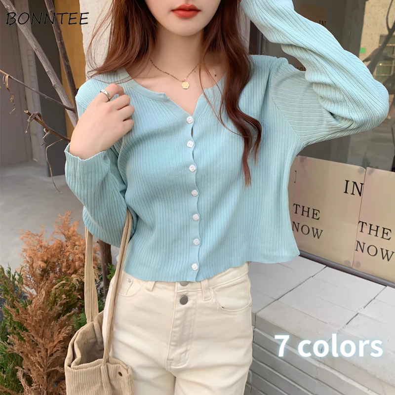 

Женский Укороченный кардиган ярких цветов, новый весенний свитер, милый нежный Повседневный базовый модный универсальный праздничный Дамс...