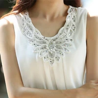 new women sleeveless chiffon blouse casual lace crochet stitching white shirt office plus size s 6xl