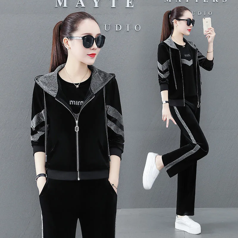 

3Pcs Set Women Sport Tracksuit Zipper Hoodies Sweatshirt Pants Set Jogger Sport Wear Ladies Casual Sweat Autumn Streetwear Suit