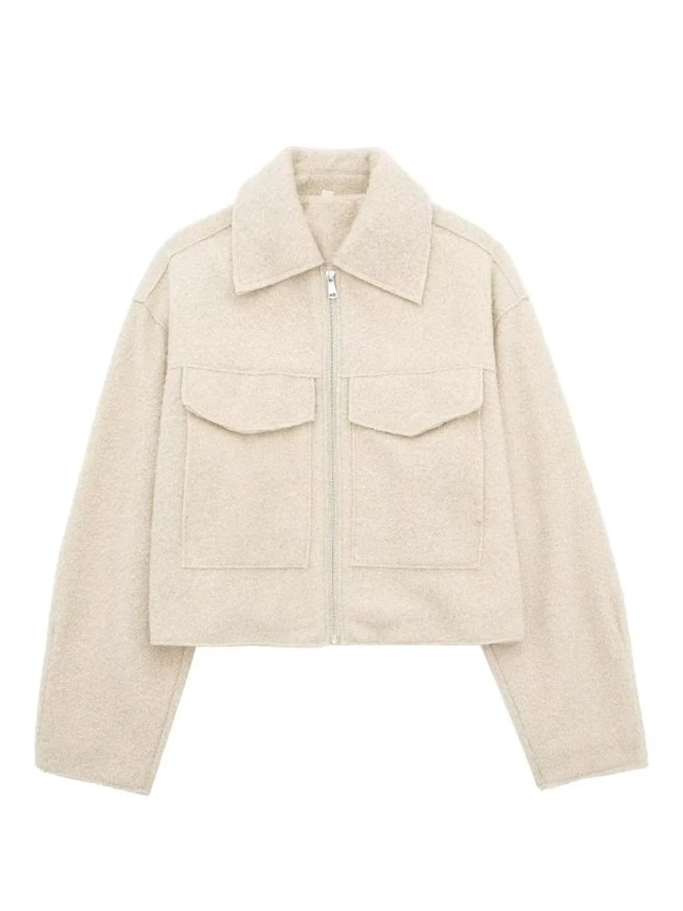 

Женская модная теплая укороченная куртка KJMYYX из искусственного меха, осенняя винтажная женская верхняя одежда с длинным рукавом и карманами, шикарные топы, 2023