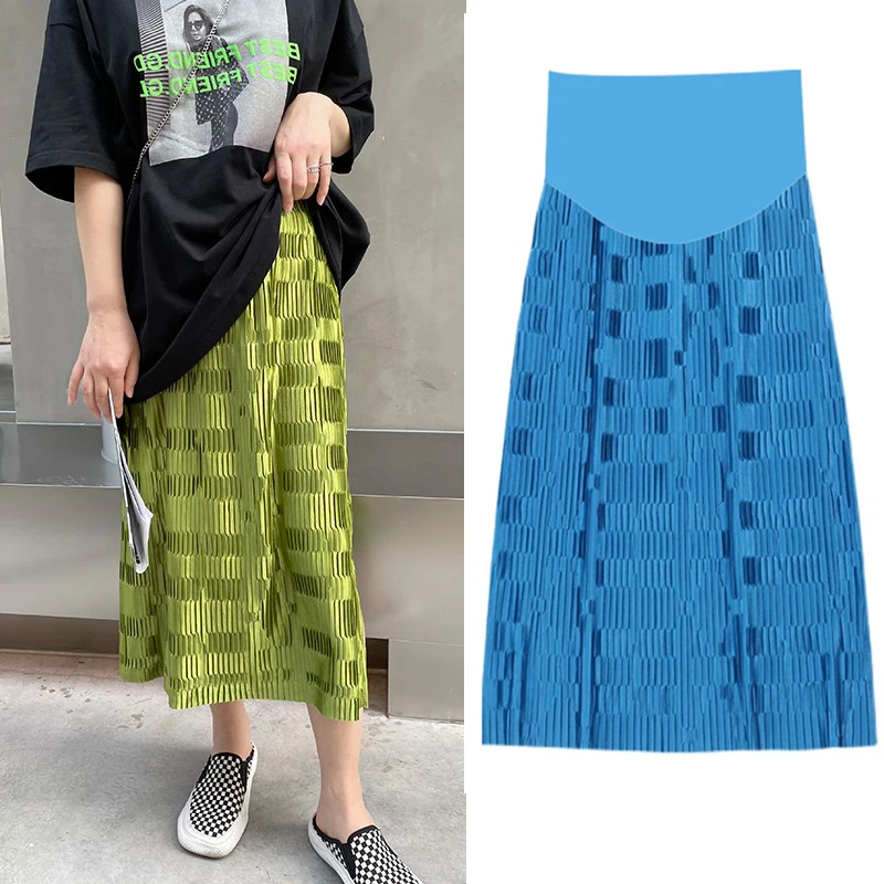 

893# Summer Fashion Pleated Chiffon Maternity Skirts Chic Ins Loose Straight Belly Clothes for Pregnant Women Pregnancy Casual