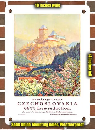 Металлический знак-1935 Карлштейн замок Чехословакия-10x14 дюймов
