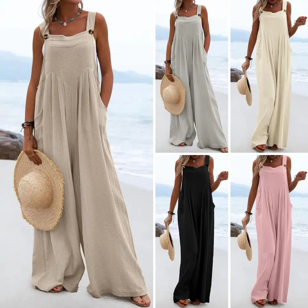 

2023 Spring/Summer New Ethnic Style Fashion Solid Color Wide Leg Jumpsuit Quick Sale Tongfa European and American Women's Cross