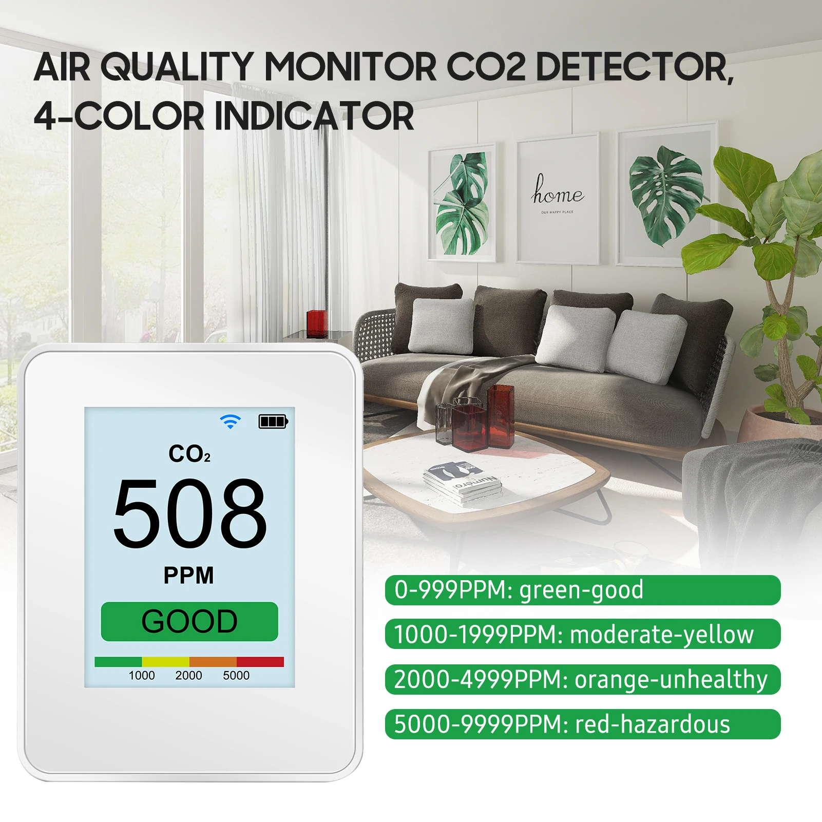 

CO2 Meter Air Quality Monitor Wifi PM2.5 PM1.0 PM10 Tester APP Remote Monitoring Dust Particle Counter 2600mAh Rechargeable