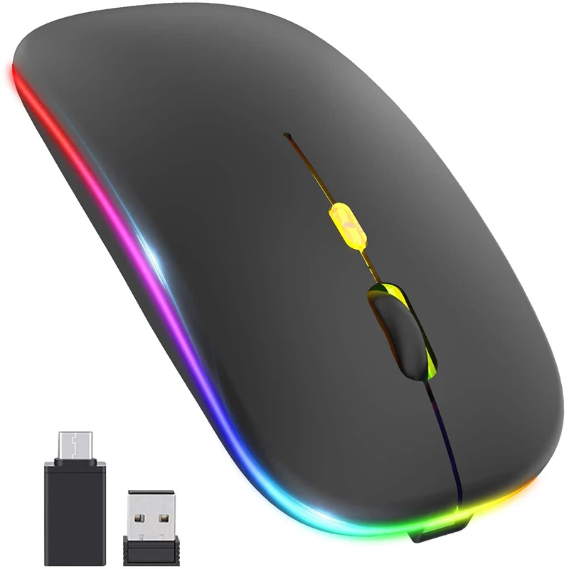 

[Обновление светодиодный Беспроводная мышь, мобильная оптическая офисная мышь с USB и приемником Type-C, для ноутбука,