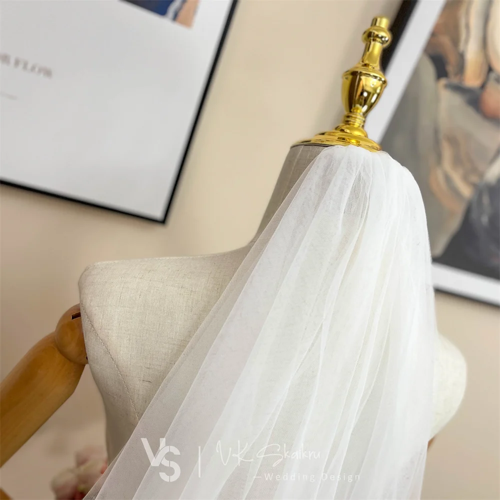 Недорогая белая/Слоновая свадебная фата VK SKAIKRU с гребнем однослойная длиной