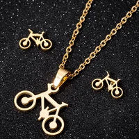 wangaiyaos new fashion temperament o chain stainless steel earrings necklace set personality simple bicycle jewelry three piece