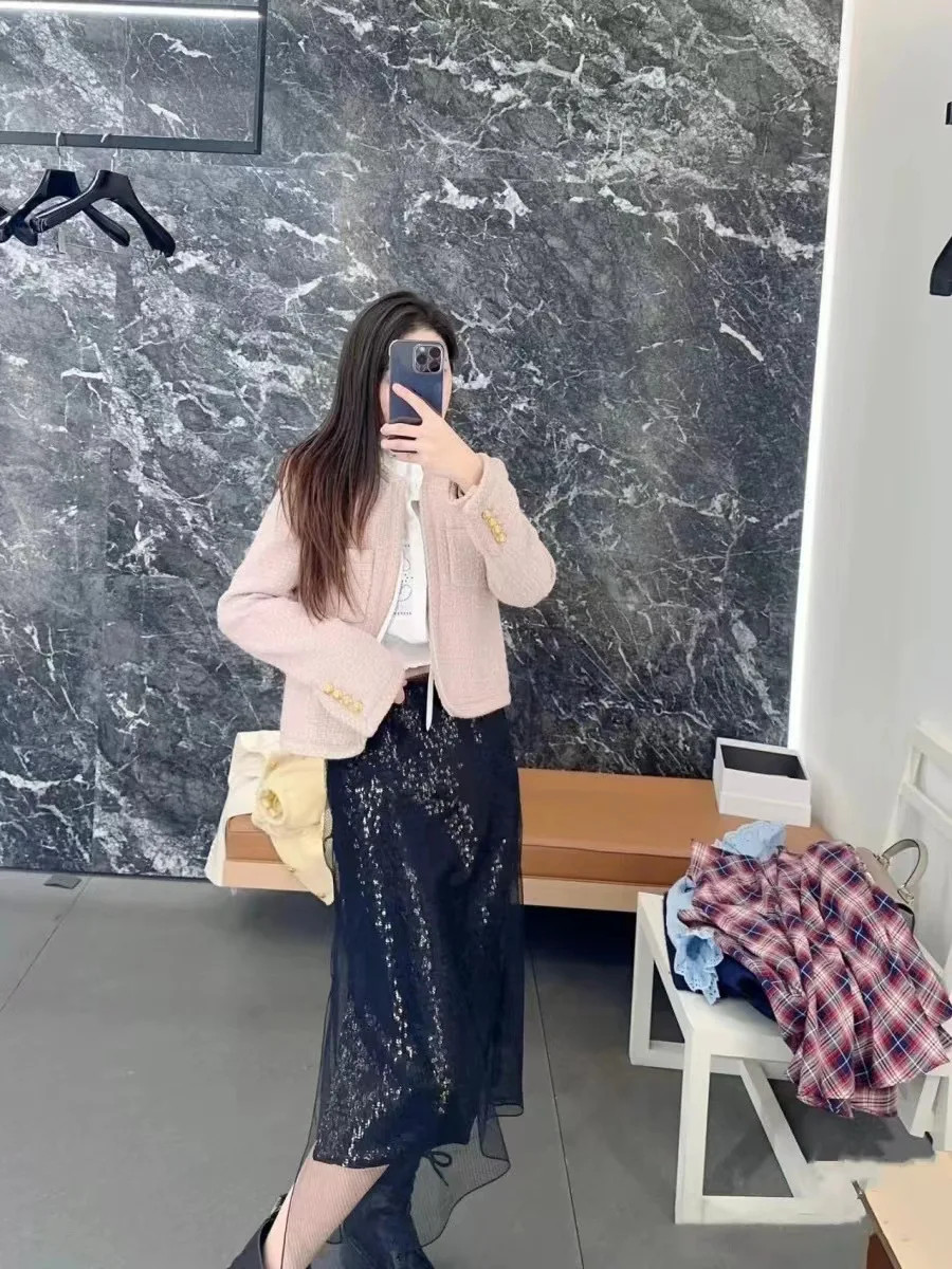 Женский твидовый кардиган с круглым вырезом