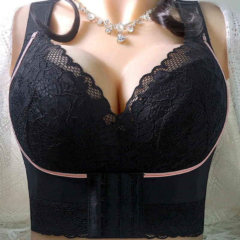 New women's lace bra thin bra deep V sexy underwear CDE cup no steel ring close auxiliary breast