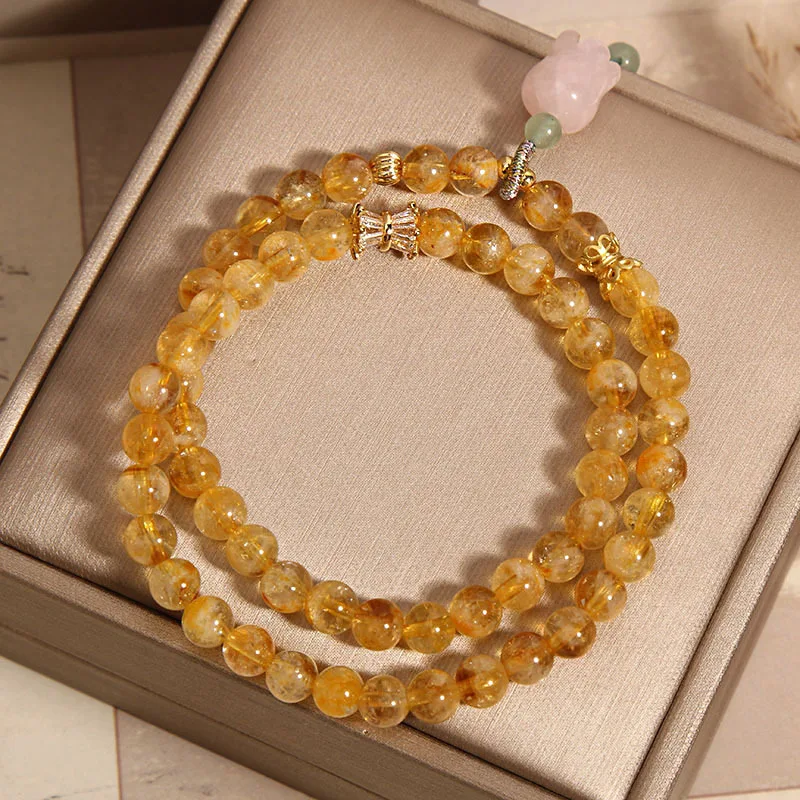 Alluring Golden Energy Crystal Beaded Bracelet Citrine Empowering and Fortune Healing Bracelets with Good Luck