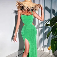sexy sleeveless chain green long dress 2022 new summer fashion elegant halter backless cut out club party dirthday dresses