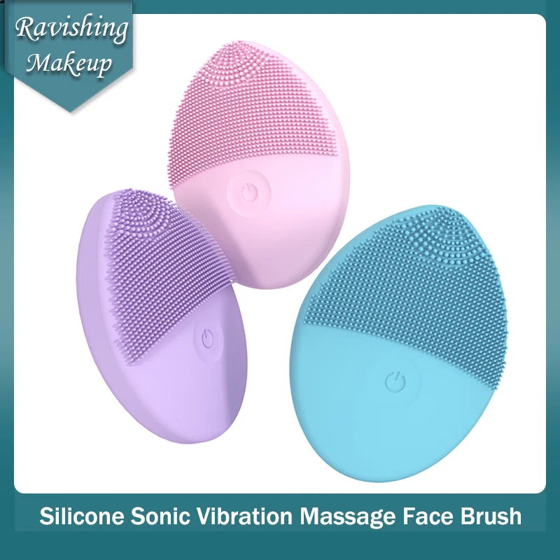 

Electric Face Cleansing Brush Mini Silicone Sonic Vibration Facial Cleaning Brush USB Rechargeable Pores Cleaner Skin Massage