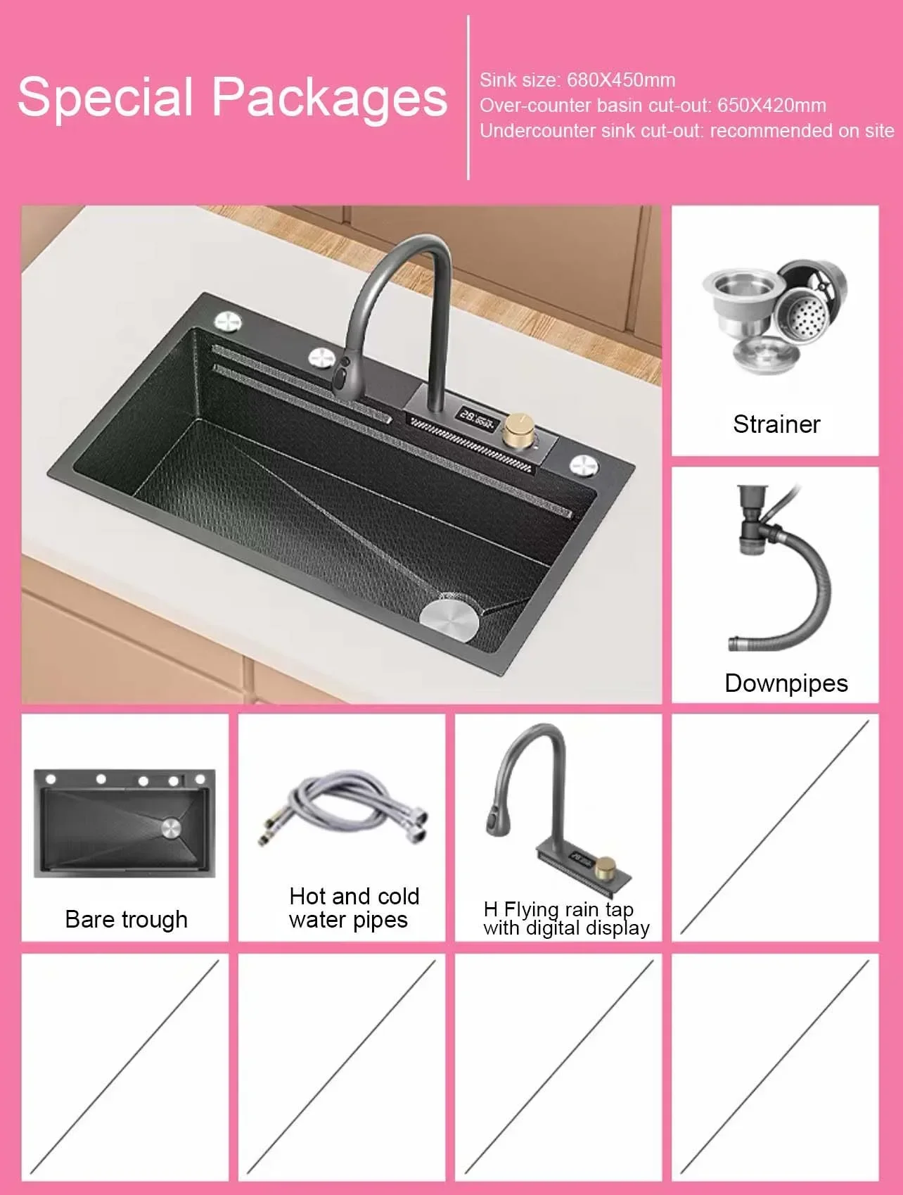 Кухонная мойка с цифровым дисплеем и водопадом большая нано-раковина одним