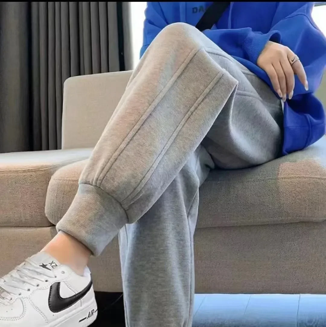Hua Cotton Unisex Sweatpants Loose Fit Casual Pants Autumn/Winter Thickened Slimming Ankle Length Straight Leg |