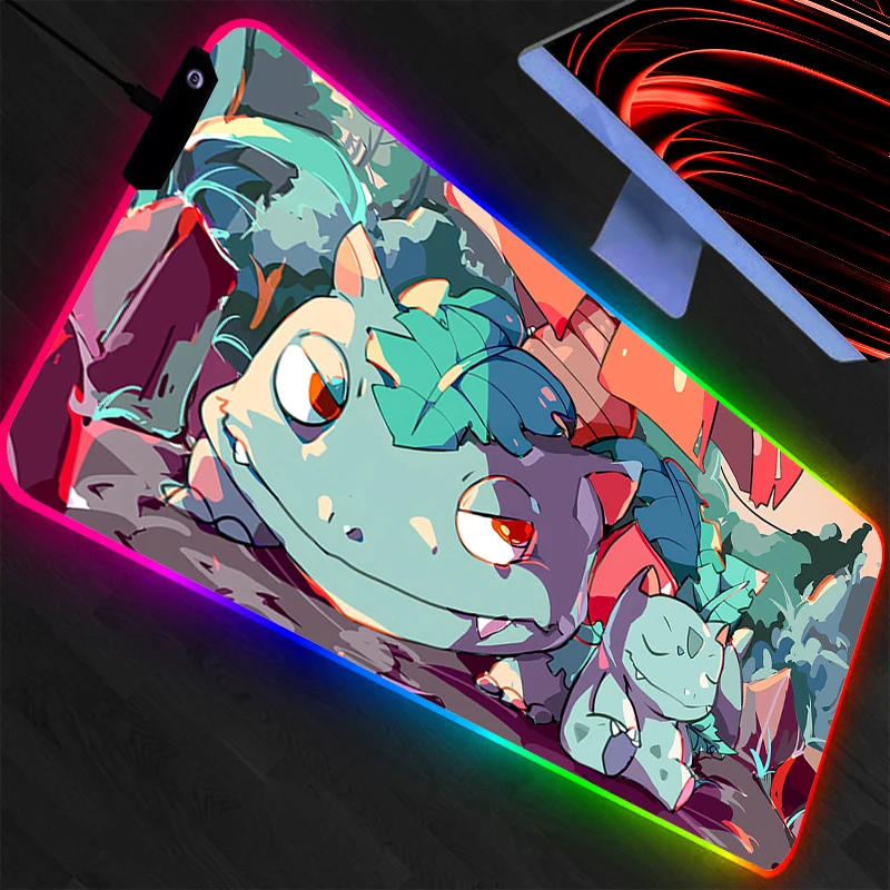 Фото Коврик для мыши Pokemon Pikachu LED, большой геймерский коврик XXL для клавиатуры, RGB-подсветка, коврик для мыши, коврик для стола, подсветка, игровой коврик для ноутбука №5
