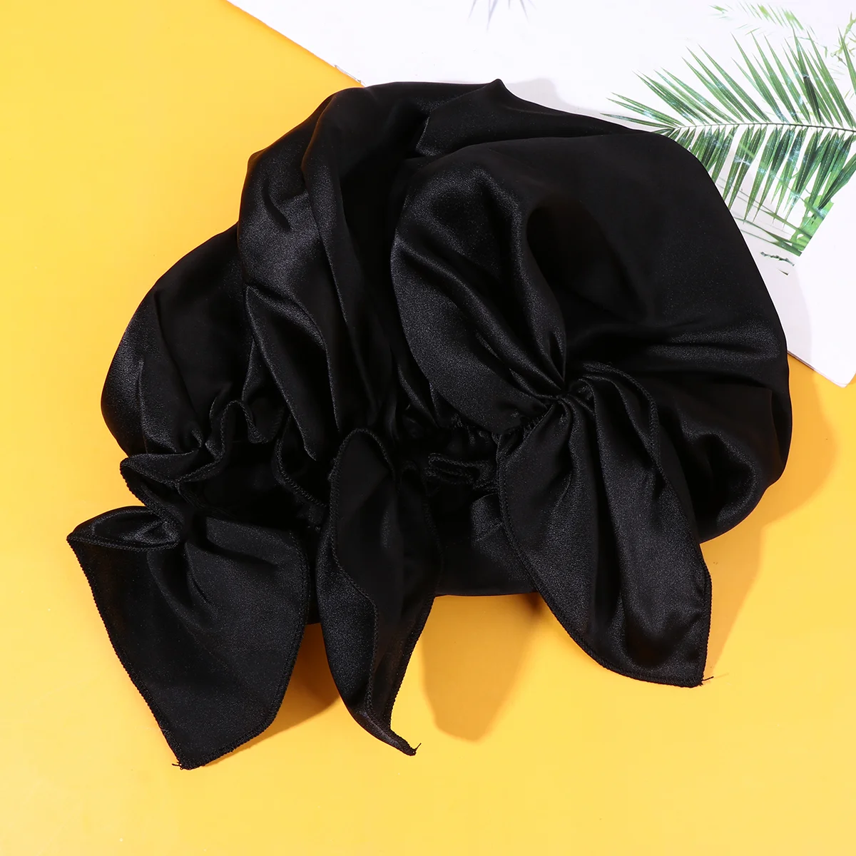 

Satin Elastic Nightcap Color Cover Bonnet for ( Black )