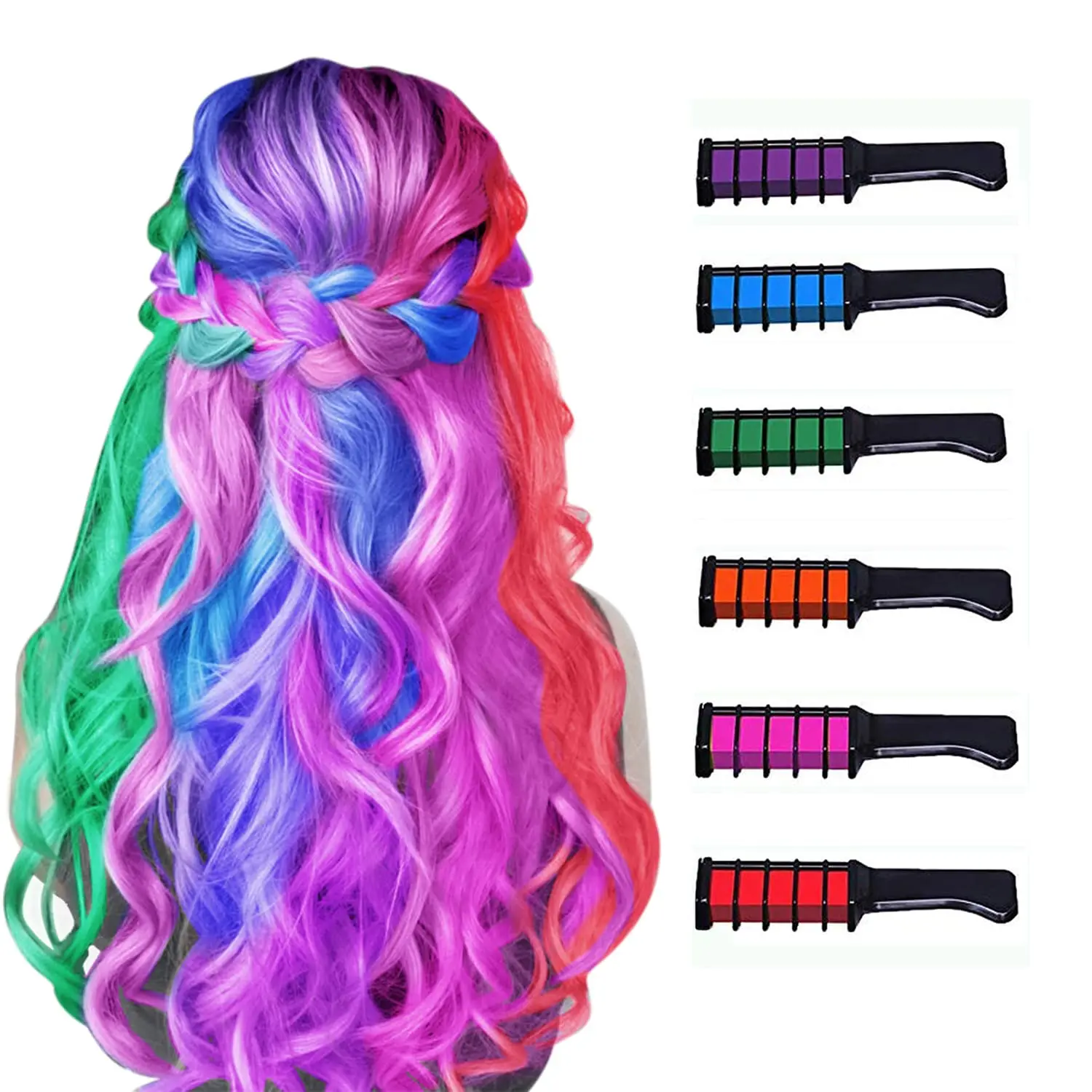 6pcs Hair Chalk Comb Temporary DIY Hair Dye for Ages 4 5 6 7 8 9 10 Washable Hair Dye Washable Hair Chalk for Girls