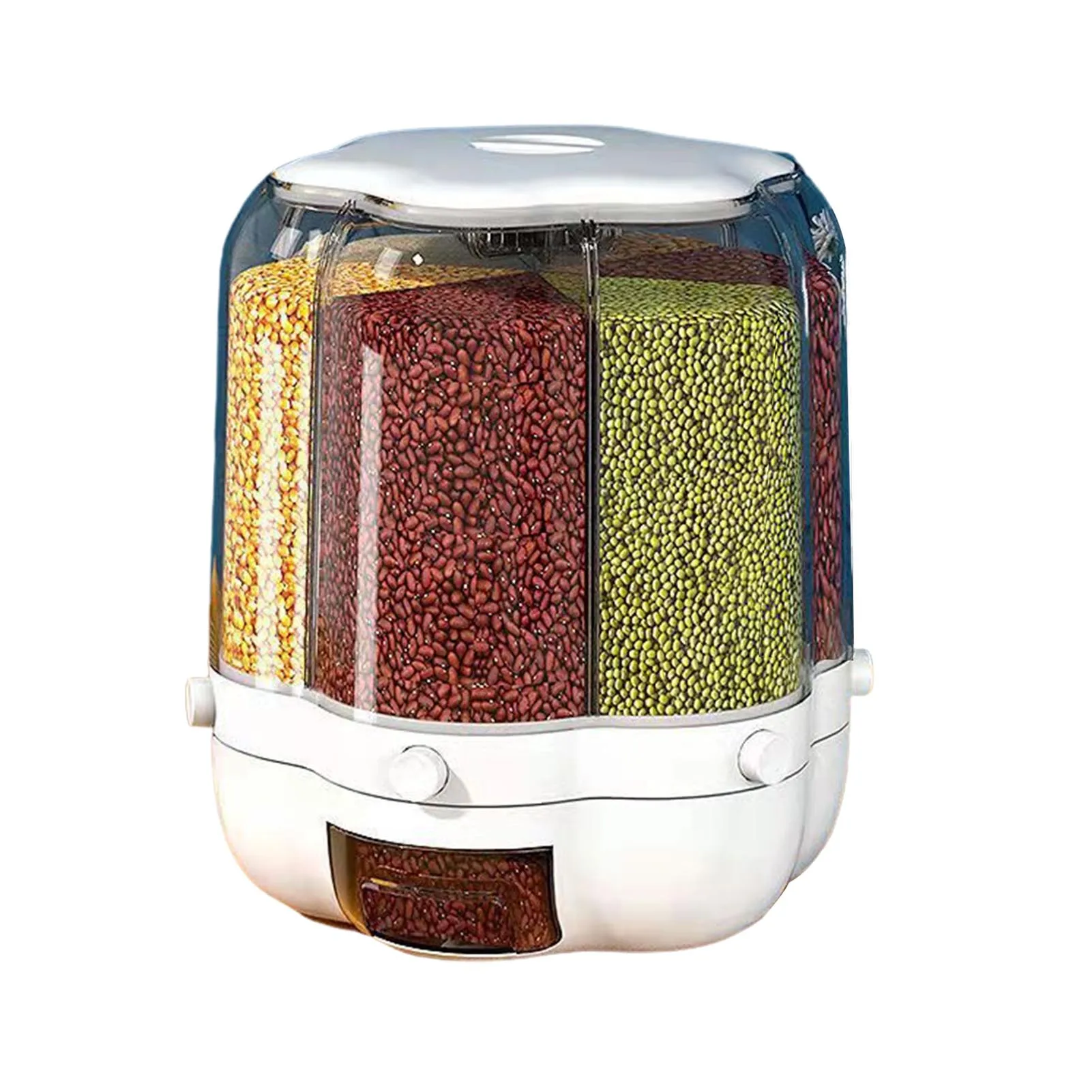 

6-Grid Rotating Grain Dispenser Large Capacity Rice Storage Container Round Dry Food Box Kitchen Essentials Home Organization