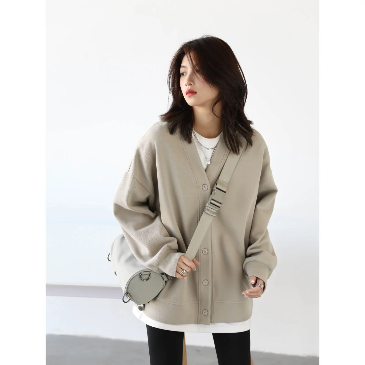 

Повседневный универсальный свободный кардиган средней длины с V-образным вырезом, куртка Bf Wind, многослойный Топ