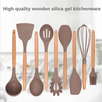 silicone kitchen novel kitchen accessories wood handle non stick cookware for kitchen spatula shovel spoon kitchen cookware kit