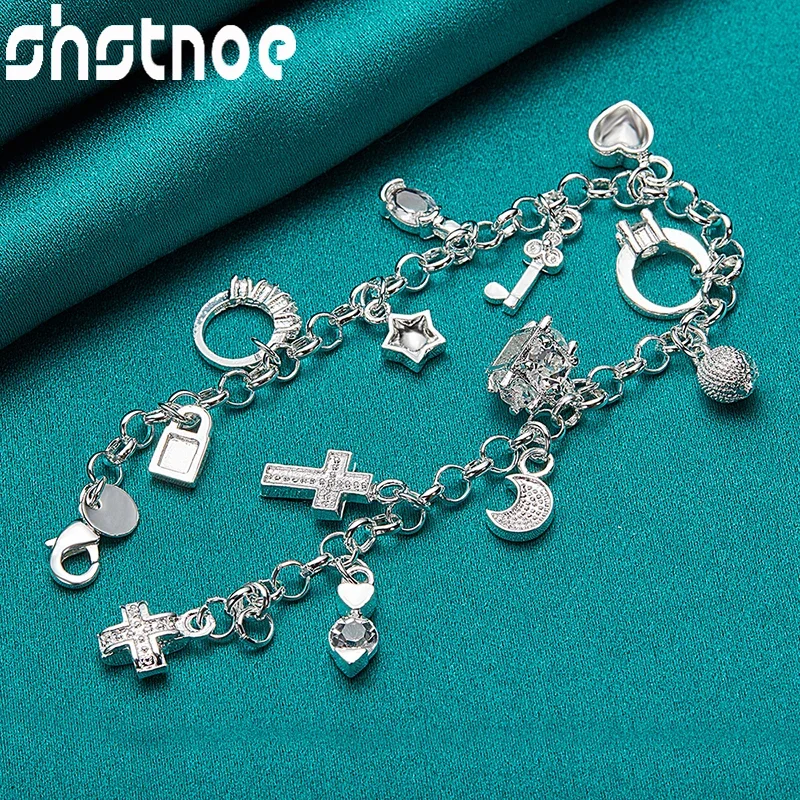 SHSTONE Стерлингового Серебра 925 пробы Луна Сердце Замок Крест Кольцо Браслет Для