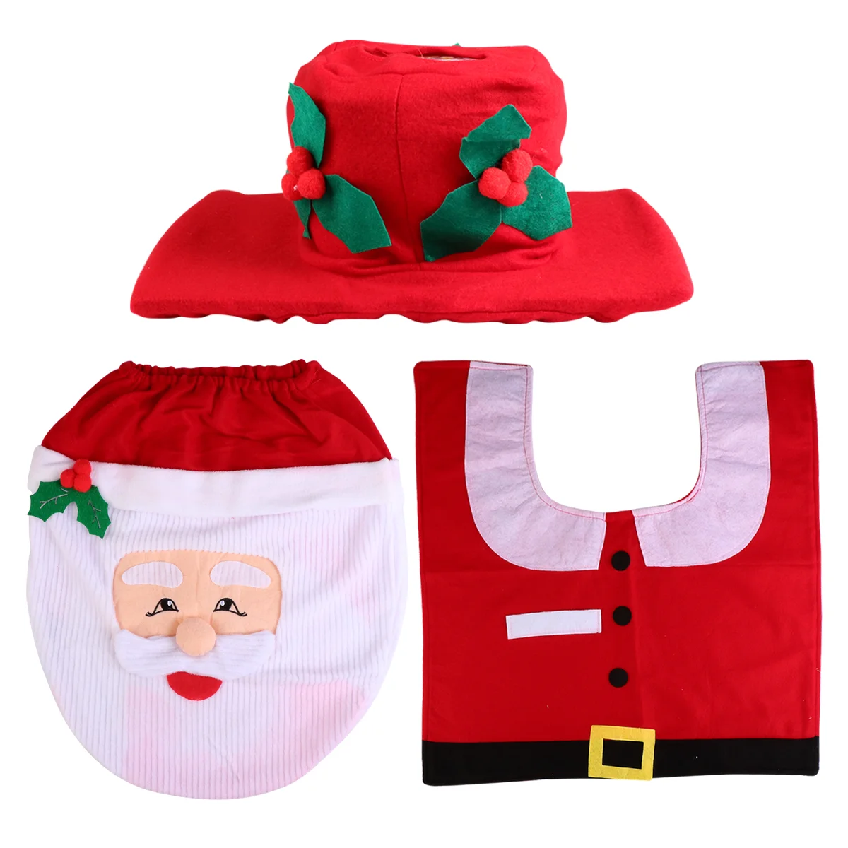 

Christmas Shower Rug Decoration Supplies Toilet Cover Bathroom Creative Arrangement Dress Three-piece Set