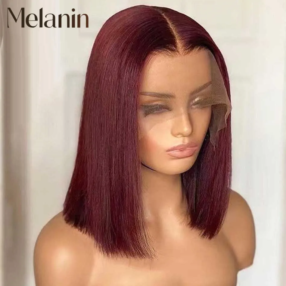 

Melanin Beauty Top 10A 99j Burgundy Colored Bob Wigs Human Hair Wigs 13x4 4x4 Bob Lace Front Closure Wigs Straight Frontal Wigs