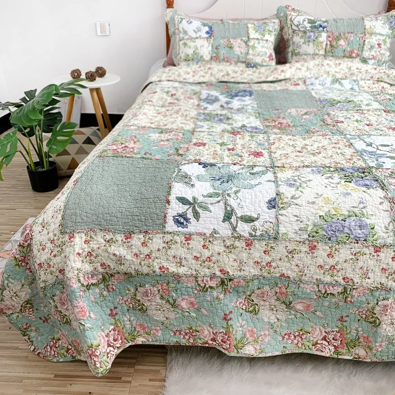 

Комплект хлопкового стеганого одеяла CHAUSUB с цветочным рисунком, 3 шт., покрывало на кровать, Королевский размер, стеганое одеяло, двойное одеяло для кровати