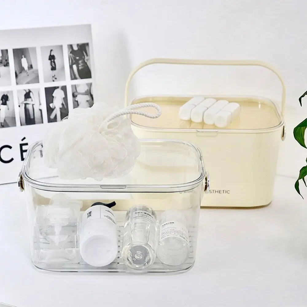 

Plastic Bath Basket Portable Waterproof Transparent Bathroom Storage Basket Large-Capacity with Lid Cosmetic Storage Box Home