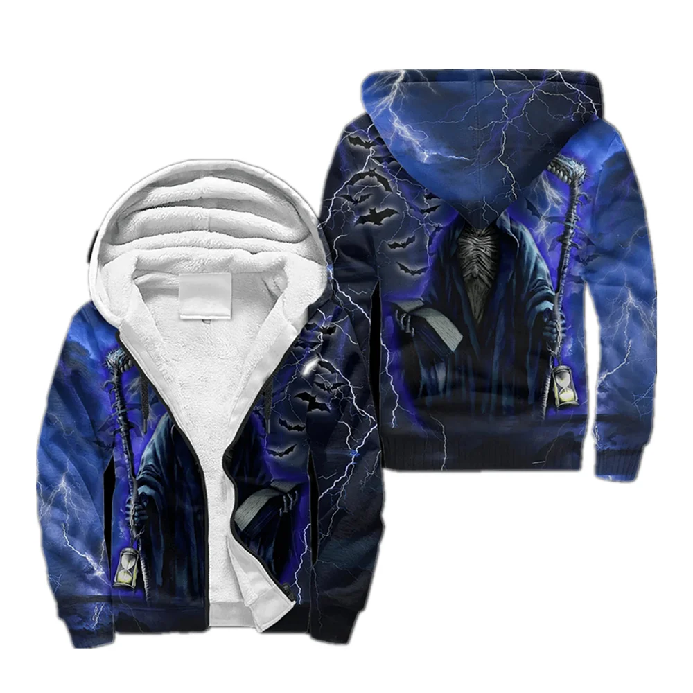 

Модная мужская толстовка с капюшоном на молнии с 3D принтом скелета ангела зимняя утепленная толстовка на молнии Повседневная теплая шерстяная куртка унисекс с капюшоном