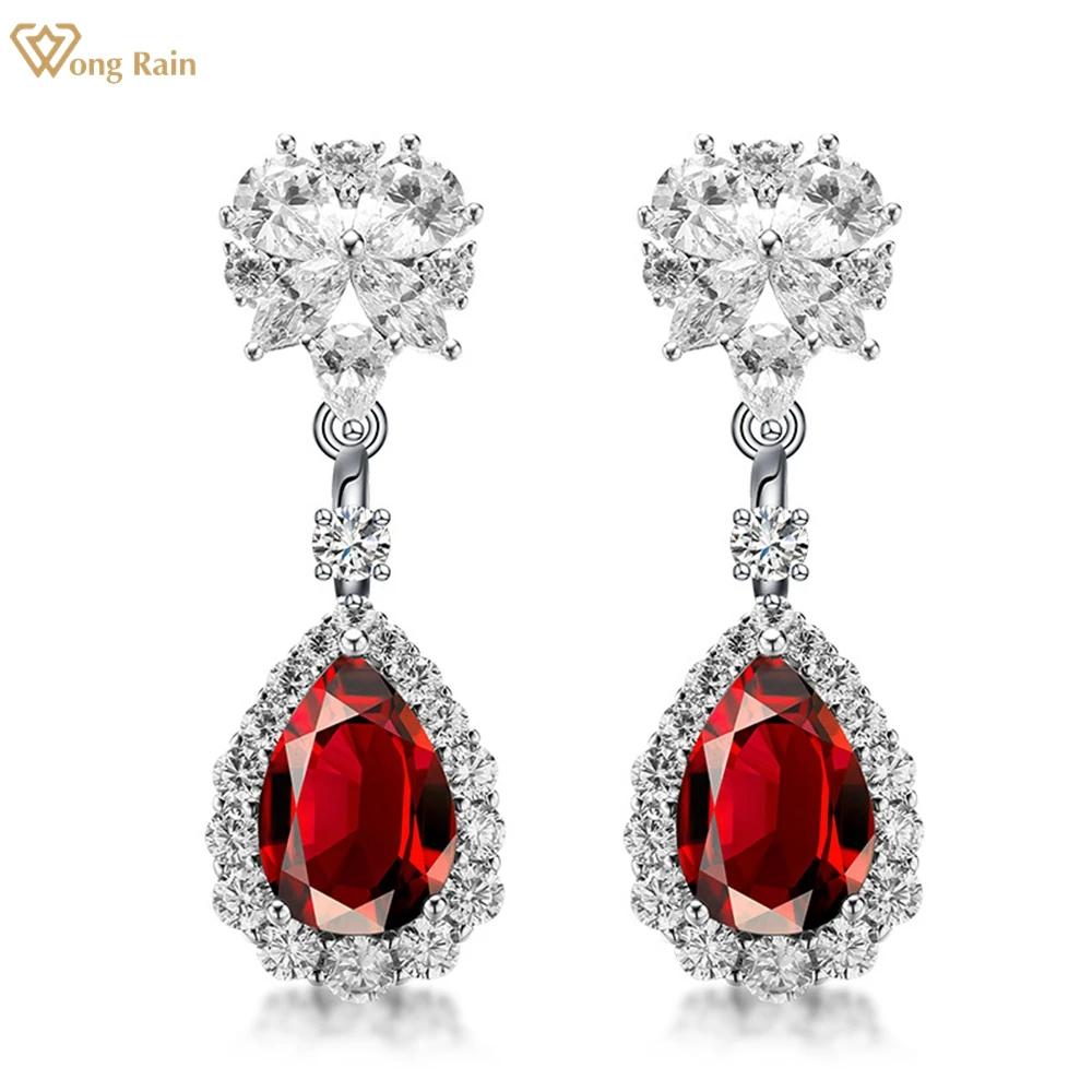 

Wong Rain винтажная 925 пробы Серебряная груша, огранка, Moissanite, рубин, драгоценный камень, годовщина, висячие серьги, шпильки, ювелирные изделия