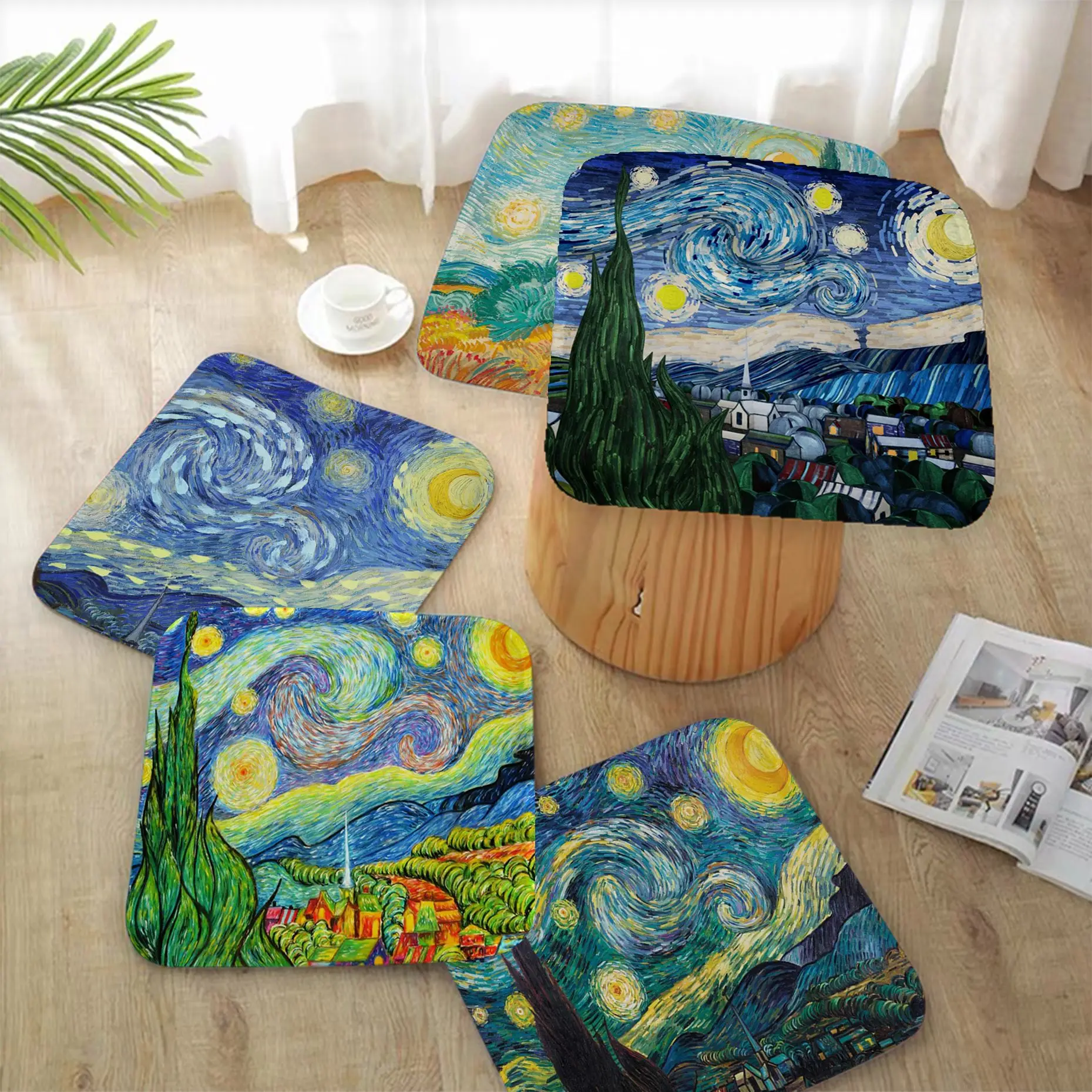 

Starry Sky Wave Van Gogh Nordic Printing Seat Cushion Office Dining Stool Pad Sponge Sofa Mat Non-Slip Chair Mat Pad