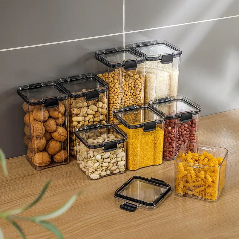 

460-1800ml Sets Stackable Kitchen Sealed Jar Plastic Food Storage Box Multigrain Tank Bottle Dried Fruit Tea Storage Containers