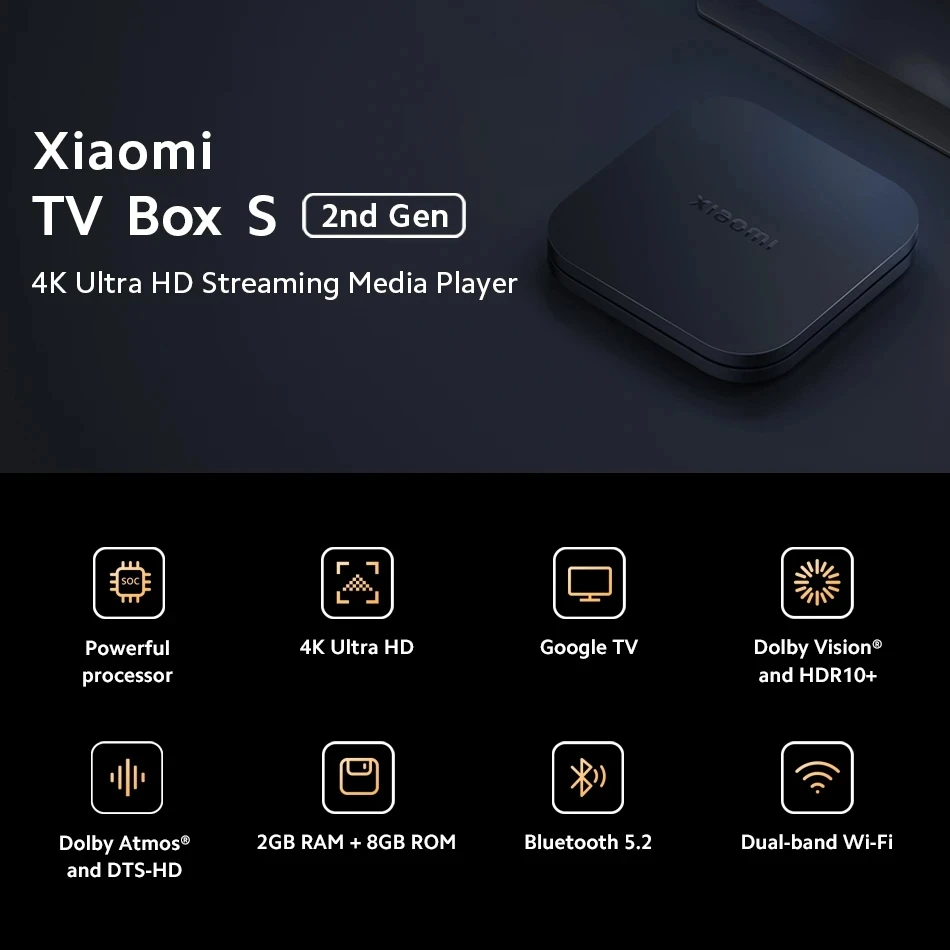 ТВ-приставка Xiaomi Mi Set S 4K Ultra HD Android TV 9 0 HDR 2 ГБ 8 WiFi Google Cast Netflix |