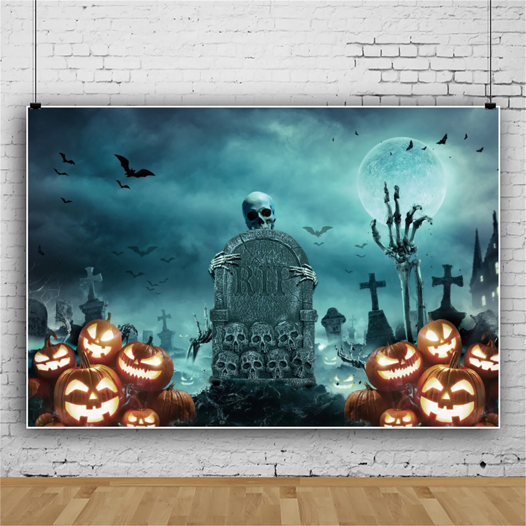 

Halloween Backdrop Pumpkin Castle Forest Moon Tombstone Skeleton Photography Background For Photo Studio Props SZLY-47