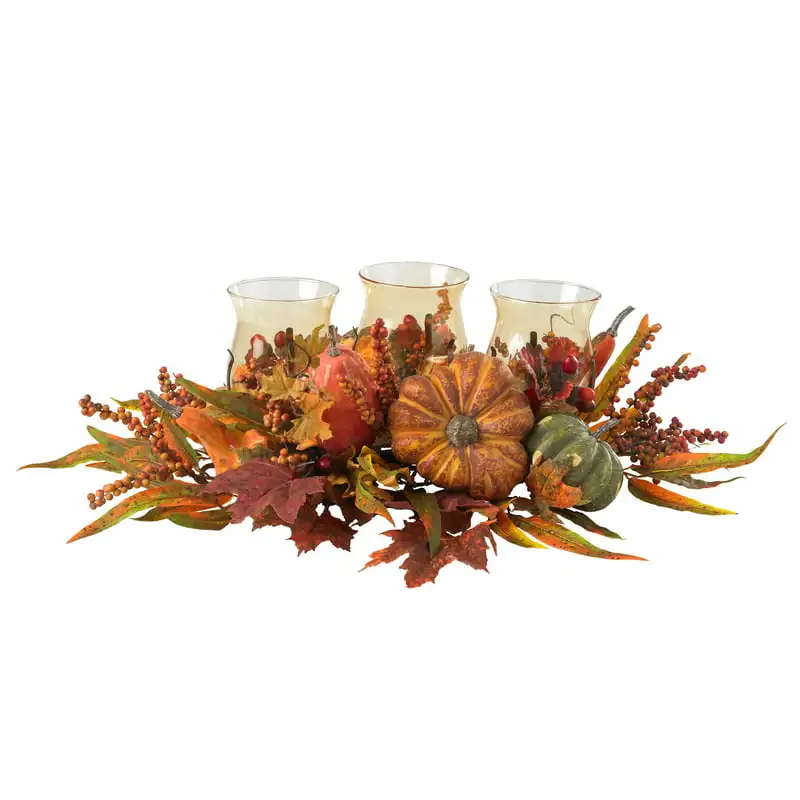 

Pumpkin and Gourd Artificial Flowers Harvest Triple Candelabrum, Multicolor Wedding Party Vase Home Autumn Decoration Fake Flowe