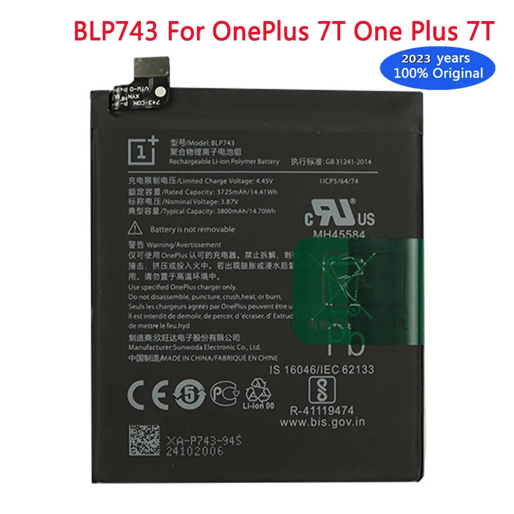 

2023 Years BLP743 Replacement Original Battery 3800mAh For OnePlus 7T One Plus 7T Authentic Phone Batteries In Stock