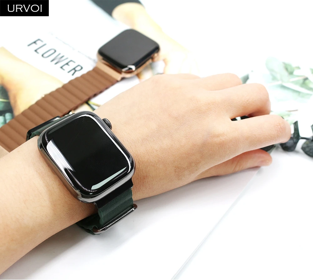 Ремешок URVOI для Apple Watch Series 7 6 SE54321 кожаный браслет iWatch звеньевой на запястье