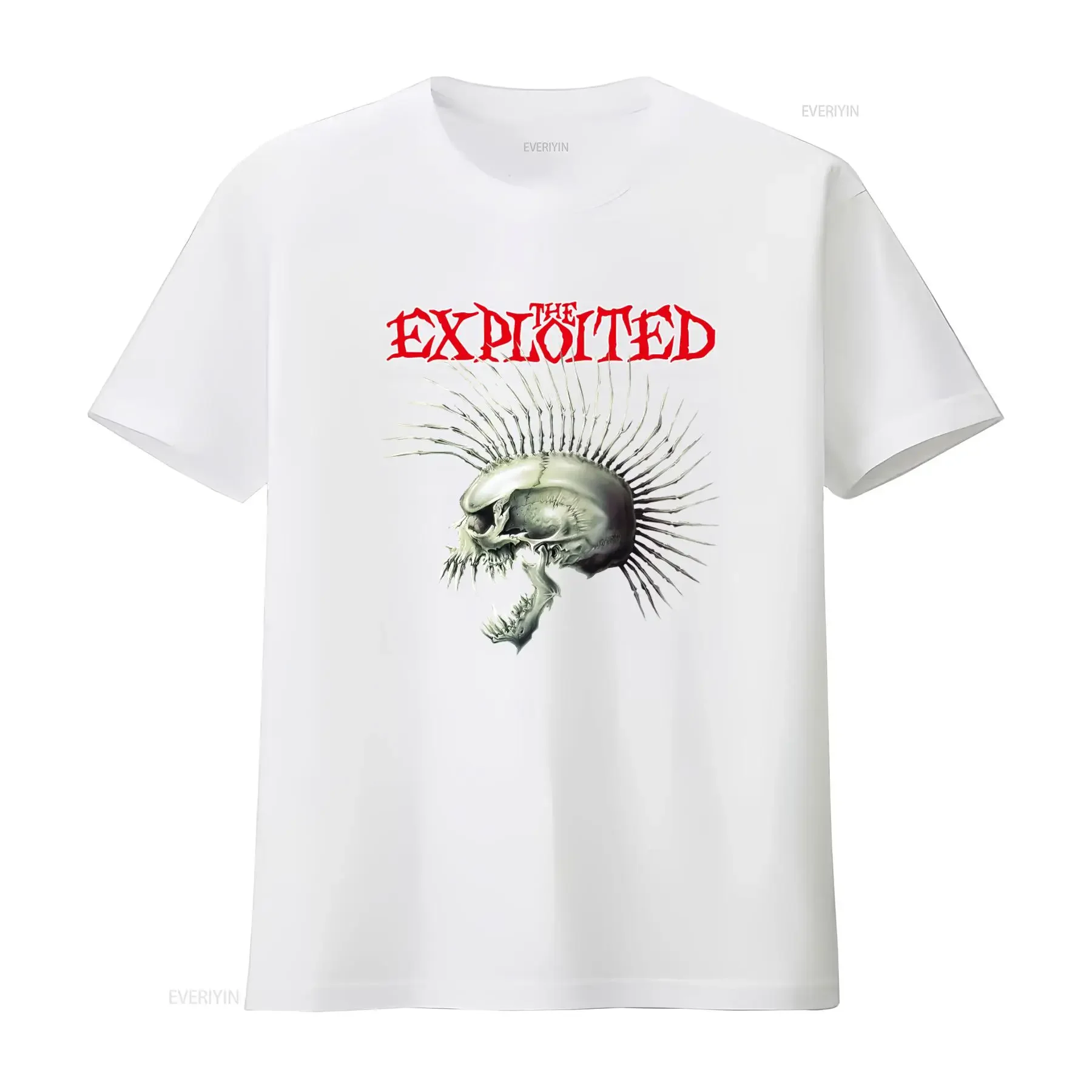 Фото Футболка The Exploited Skull Spikes в стиле панк-рок, черная, винтажная, с эффектом потертости, универсальная, модная, стильная №3