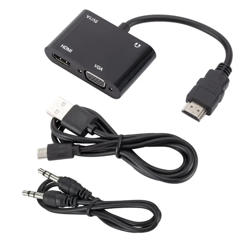 

Адаптер Hdmi на VGA + HDMI черный HD видео конвертер с линией питания