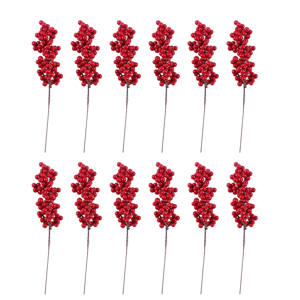 

12pcs Red Christmas Berries Artificial Flowers Bouquet Fake Plant Christmas Tree Decorations For Home Xmas Party Table Ornaments