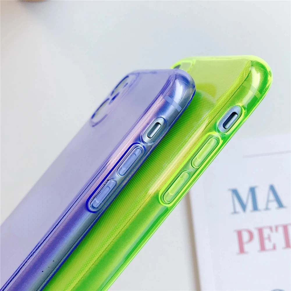 

2022 New iphone 13 12 11 Pro Max Mini XR X XS Max 6 8 7 Plus SE 2020 Fashion Neon Fluorescent Color Phone Case Transparent Soft