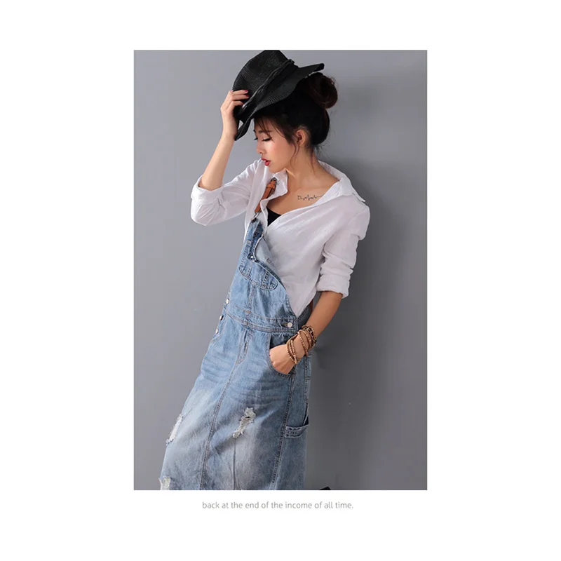 Women Loose Denim Dress Ladies Bleached 