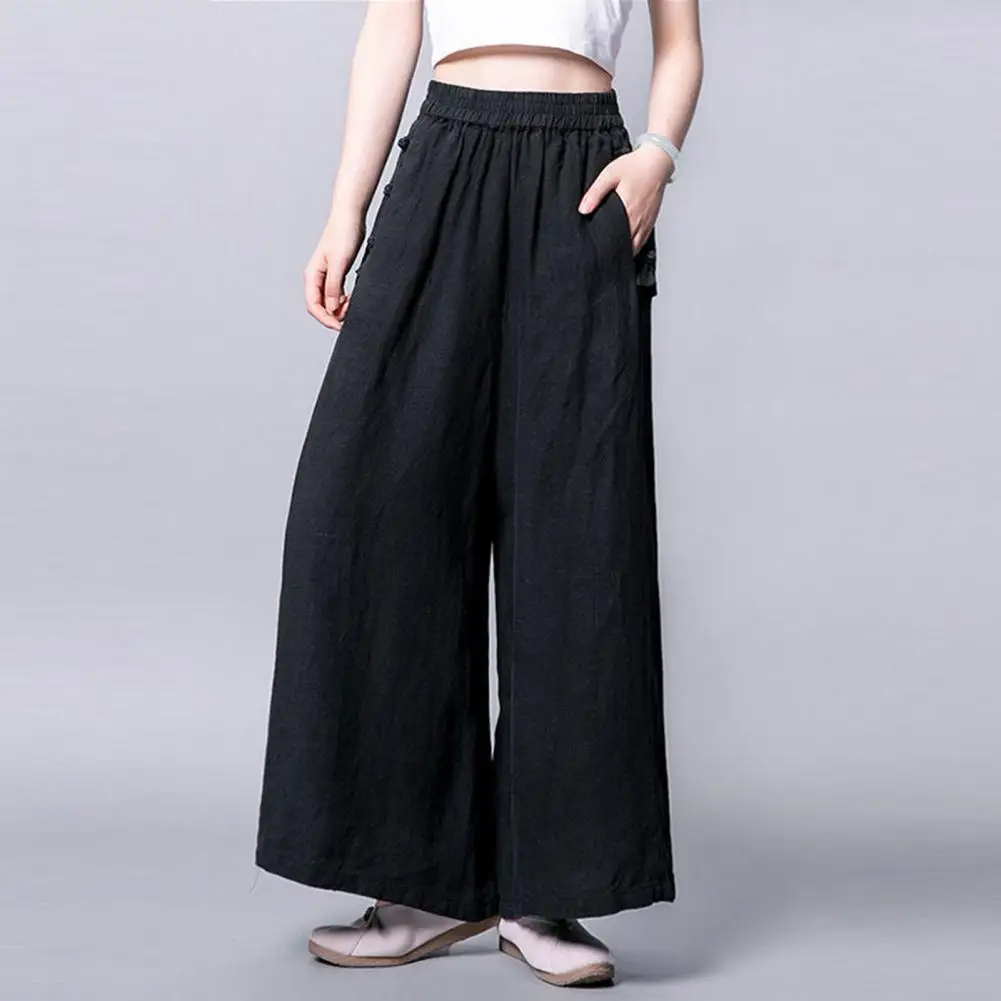 

Ladies Wide-leg Pants Elastic High Waist Wide Leg Trousers Retro Streetwear for Women Featuring Side Buttons Oversized Fit Women